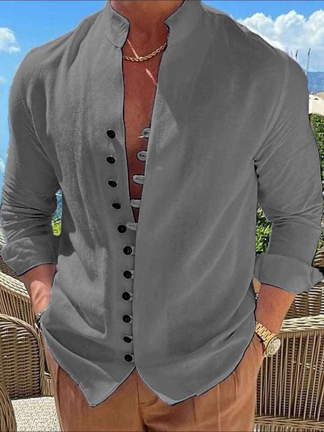 Men's Full Size Button Front Long Sleeve Shirt Plus Size - Damned Threads
